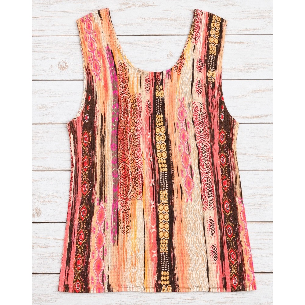 Nicola Tank Top Sleeveless Blouse Boho Tribal Print Textured Summer Pink XL